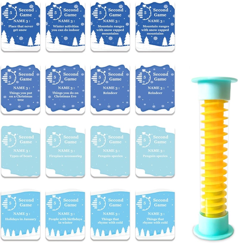 MLOLM Winter 5 Second Game Cards 108 Christmas Winter 5 Second Rule Game Cards with 5 Second Hourglass -Fun Travel Game Night Think Fast Shout Out Answers - Image 1